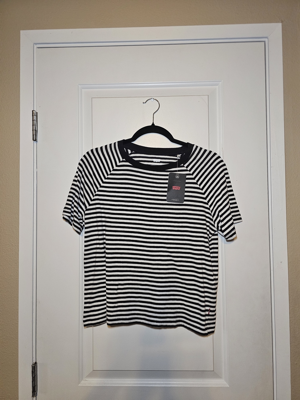 Levi's Black and White Striped Short Sleeve Crop